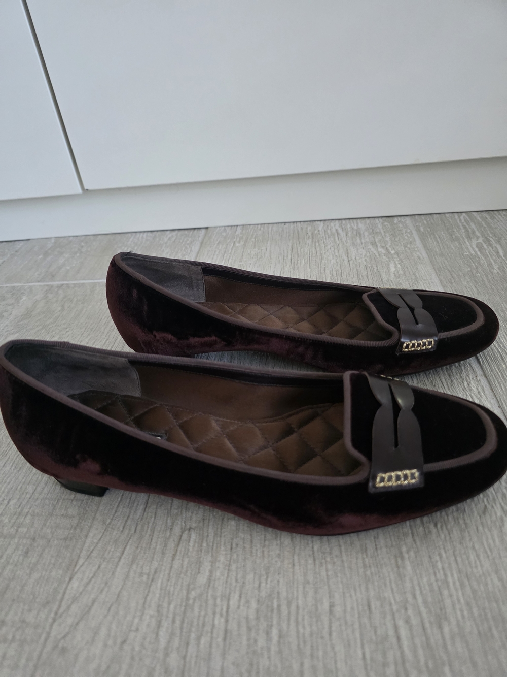 CELINE Brown Velvet Leather Trim Loafers Flats. Made in Italy
